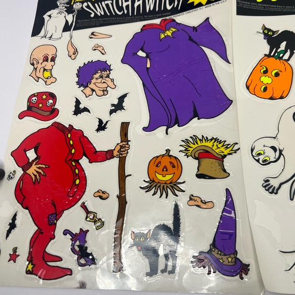 VTG 1996 Prismatix Halloween Vinyl Window  Clings Owl Bat Scarecrow Pumpkin Cats - Picture 3 of 11